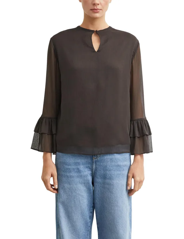comma-damen-bluse-chiffon-volant-trompeten-rmel-creme image 1