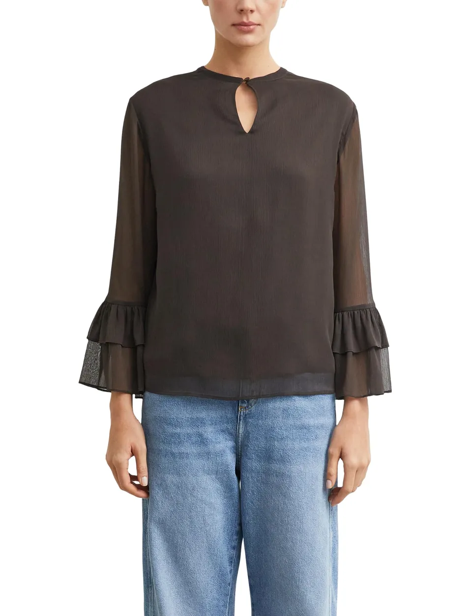 comma-damen-bluse-chiffon-volant-trompeten-rmel-creme image 1