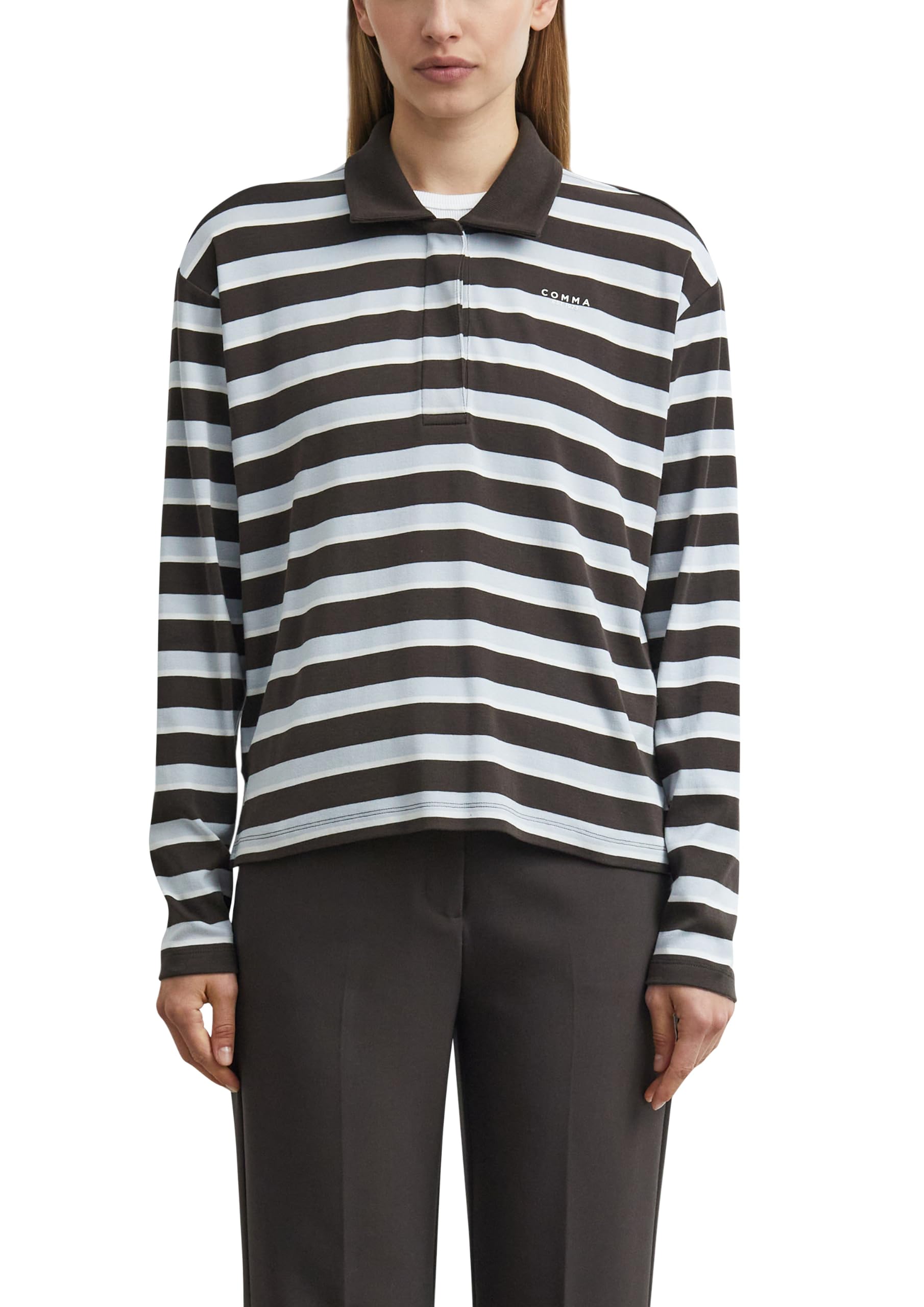 comma-tops-poloshirt-langarm-relaxed-fit-gr-38-mit-logo image 1