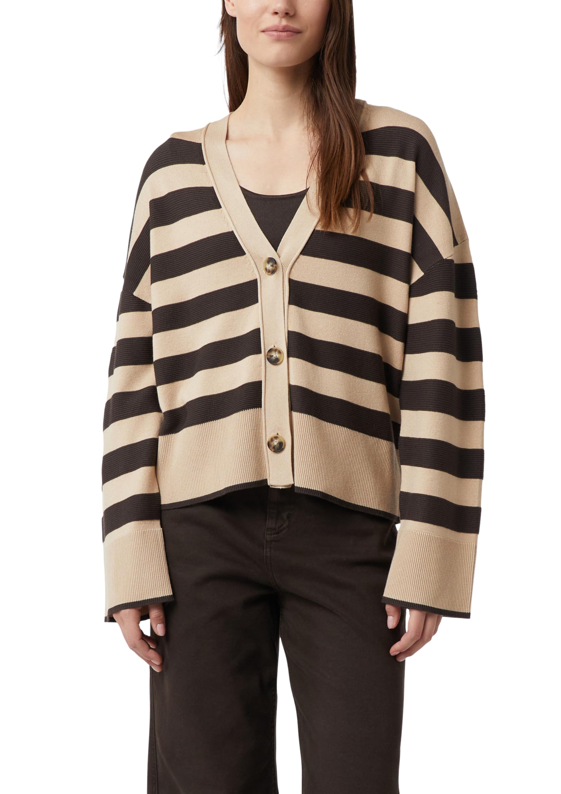 comma-cardigan-gestreift-damen-boxy-strickjacke-creme-beige image 1