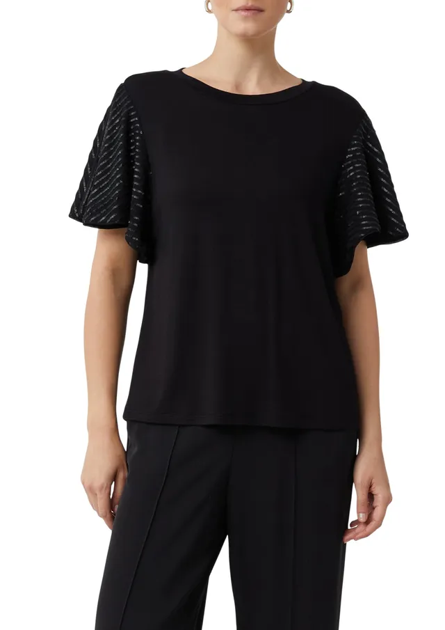 comma-t-shirt-mit-pailletten-volant-rmeln-damen-gr-e-36 image 1
