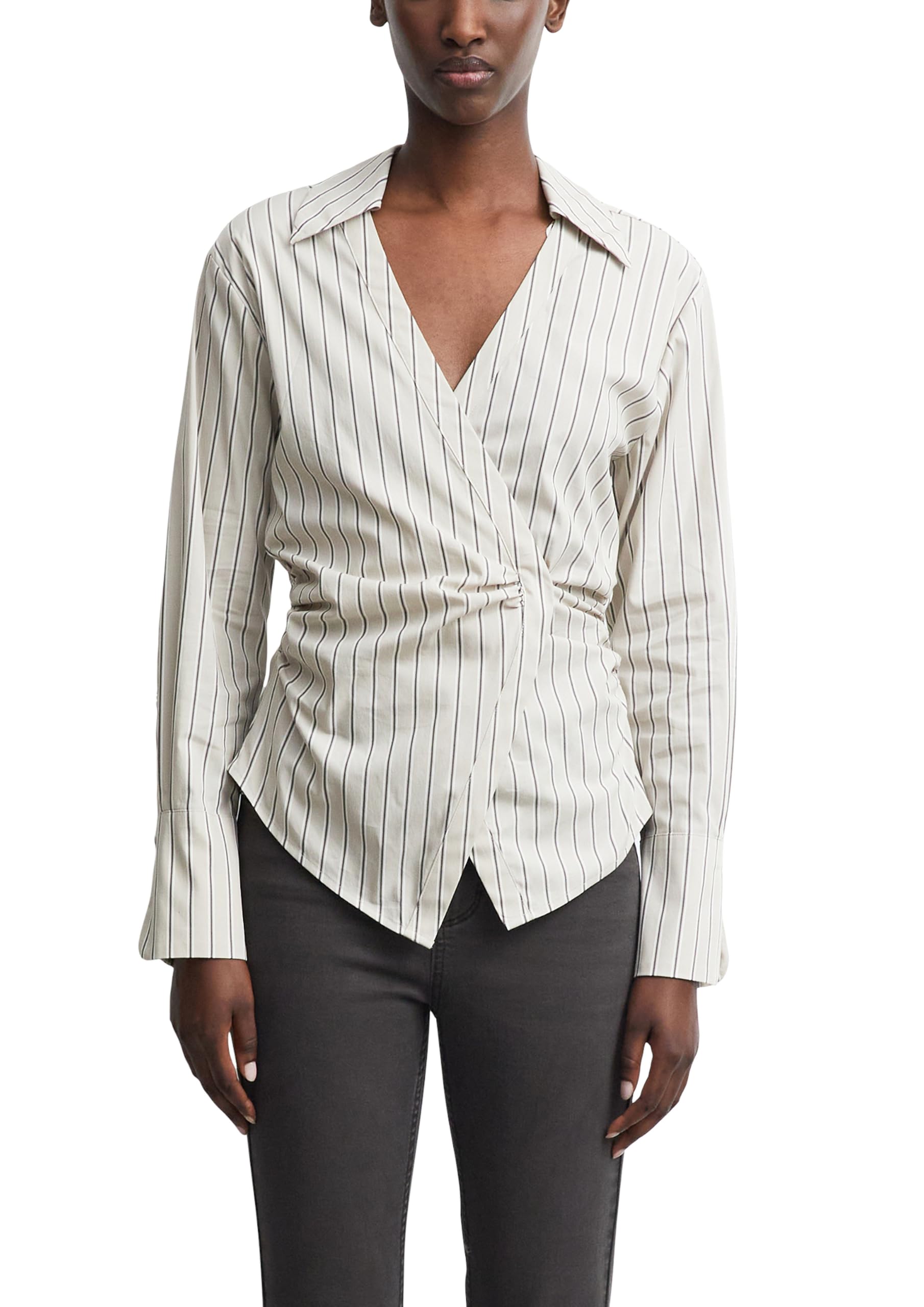 comma-blouses-wickelbluse-baumwollpopeline-beige-tailliert image 8