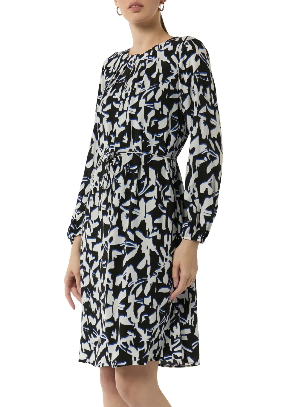 comma-midi-kleid-faltenausschnitt-damenkleid-royalblau-viskose image 1
