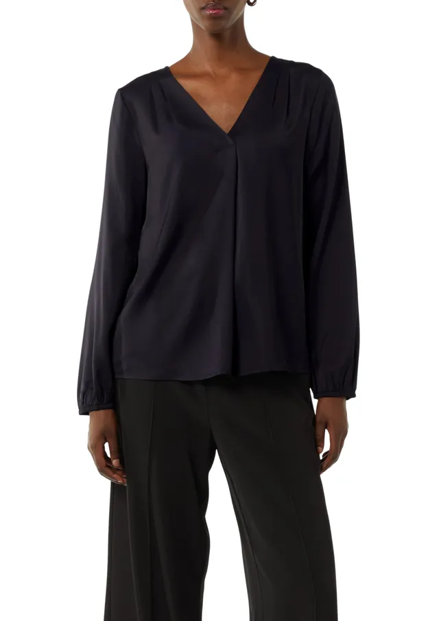 comma-satinbluse-damen-navy-v-ausschnitt-satin image 1