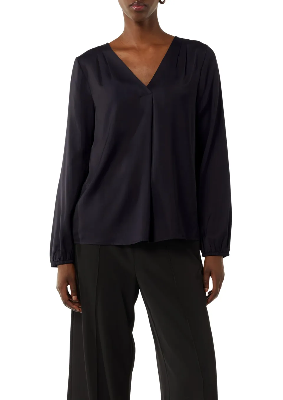 comma-satinbluse-damen-navy-v-ausschnitt-satin image 1