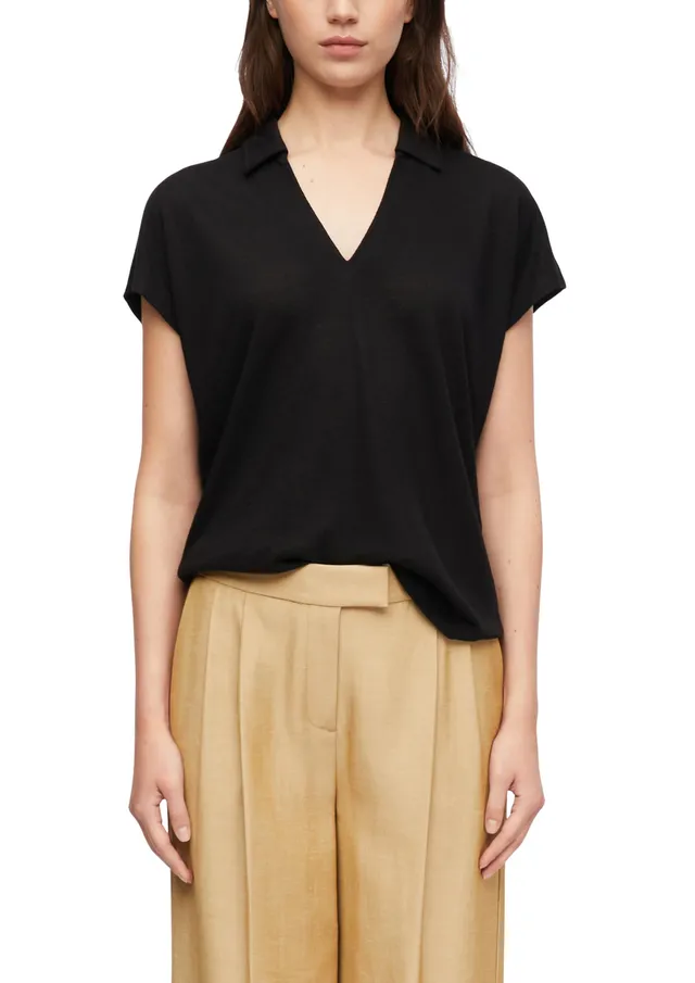 comma-polo-shirt-leinenmix-poloshirt-damen-gr-e-48-v-ausschnitt image 1