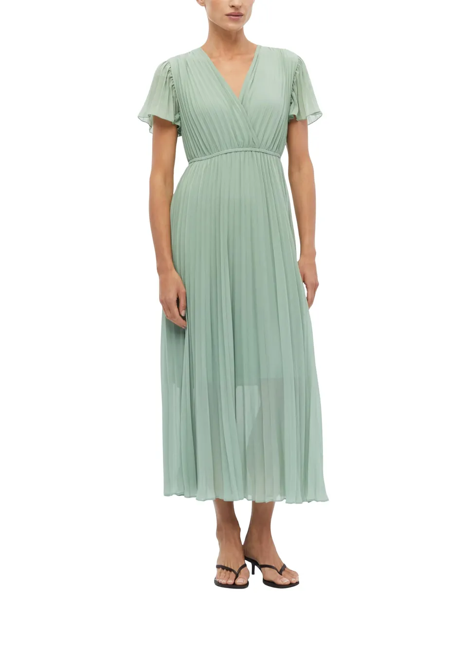 comma-dresses-midikleid-plissee-v-ausschnitt-fl-gelarm image 1