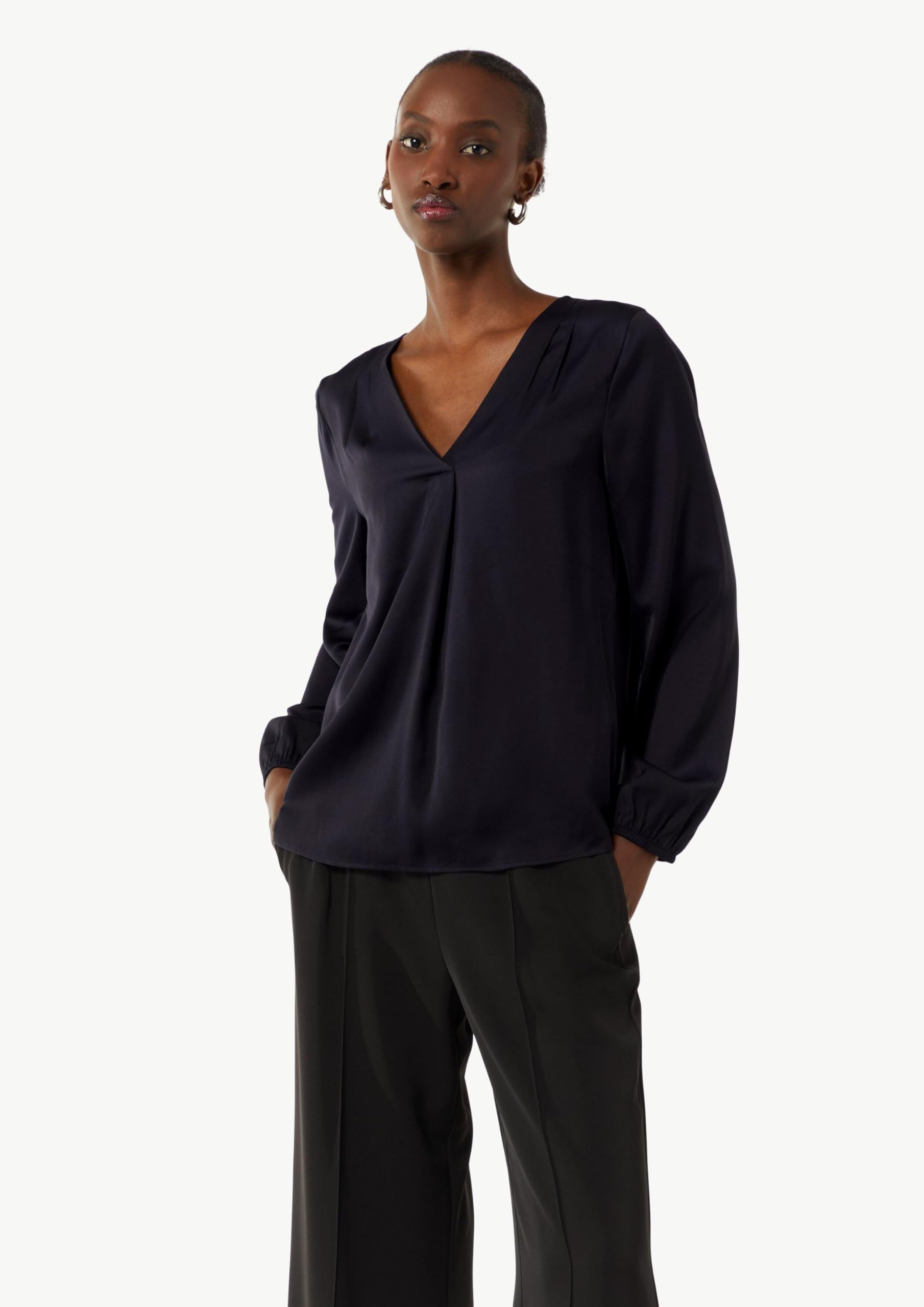 comma-satinbluse-damen-navy-v-ausschnitt-satin image 5