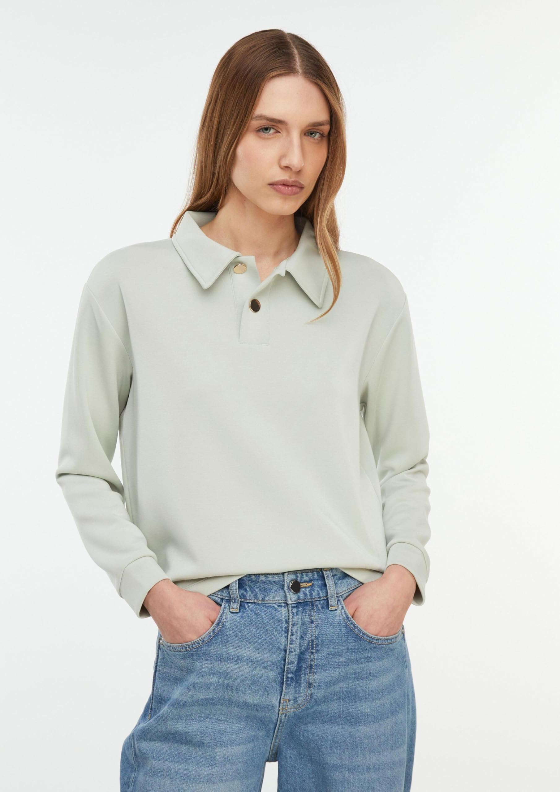 comma-sweatshirt-damen-polokragen-langarm-creme image 3