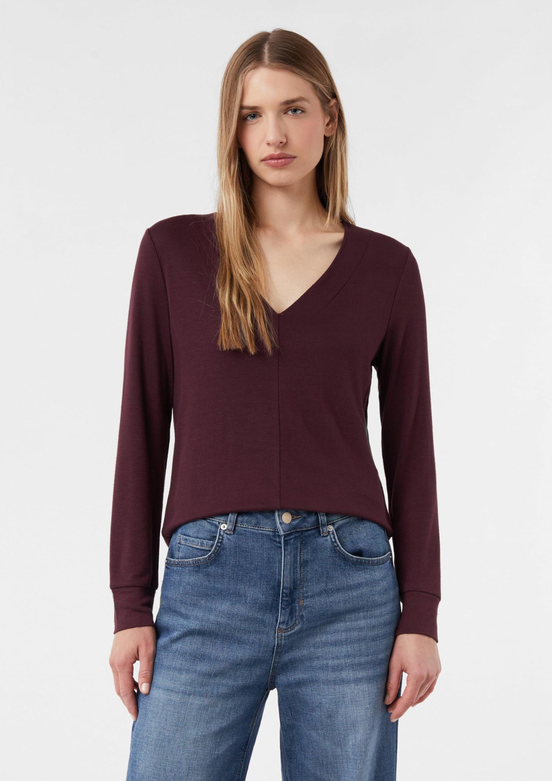comma-tops-langarmshirt-viskosemix-v-ausschnitt-bordeaux image 6
