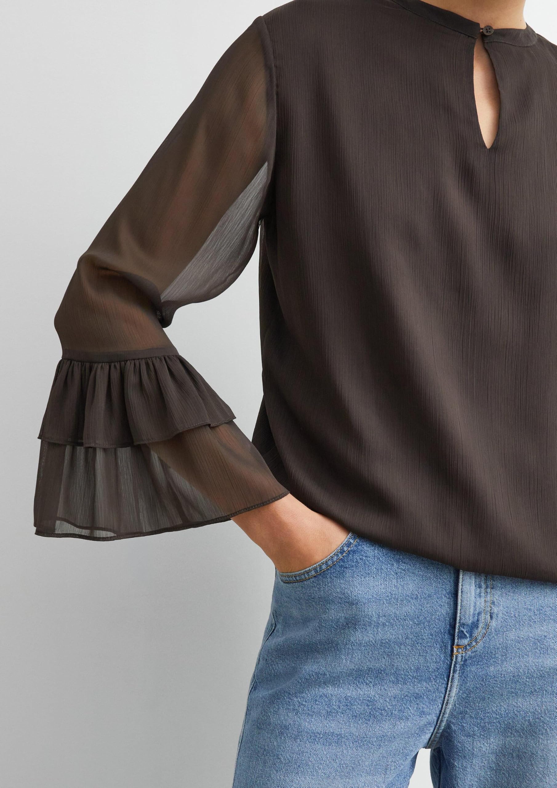 comma-damen-bluse-chiffon-volant-trompeten-rmel-creme image 3