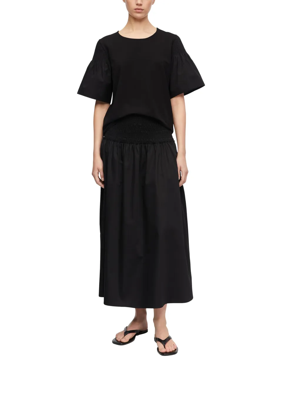 comma-skirts-midi-rock-baumwolle-gesmockt-schwarz image 1